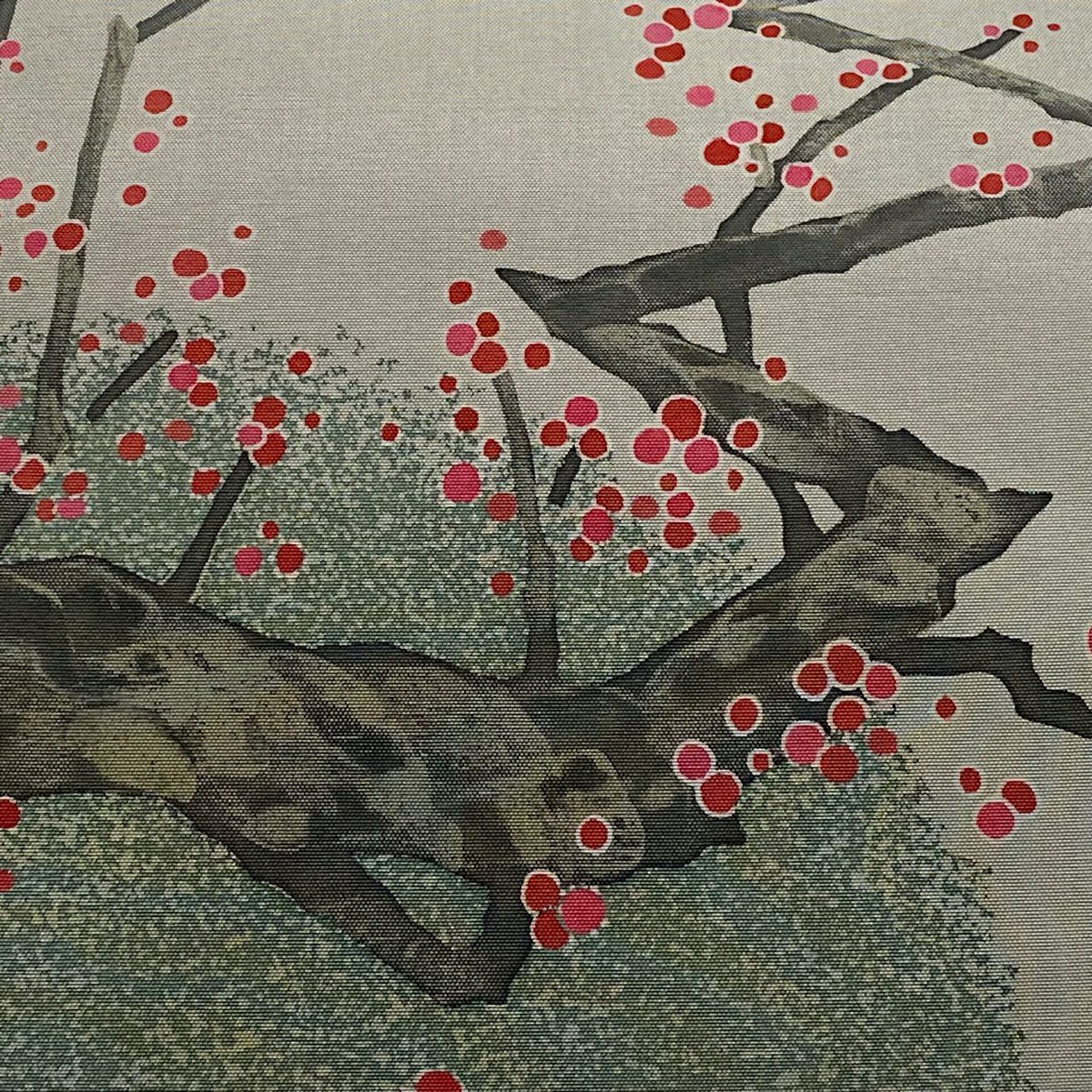 【庫存清倉】 袋帶 優品級 紬織織 紅梅花 灰色 大鼓圖案 純蠶絲
