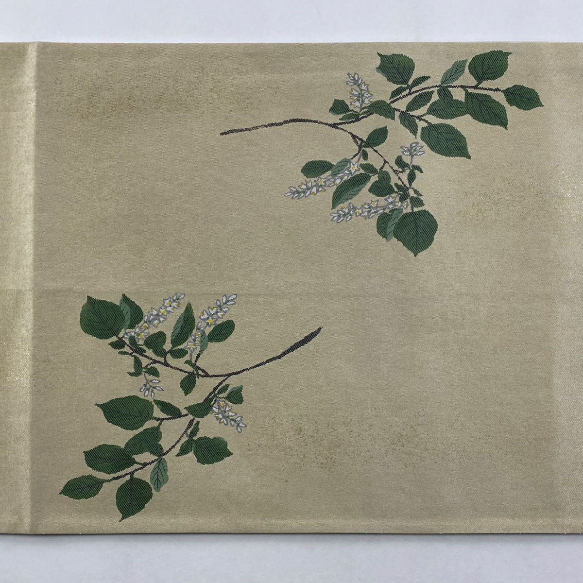 【庫存清倉】 袋帶 優品級 附落款 草花紋紋 金金箔 米色 大鼓圖案 純蠶絲