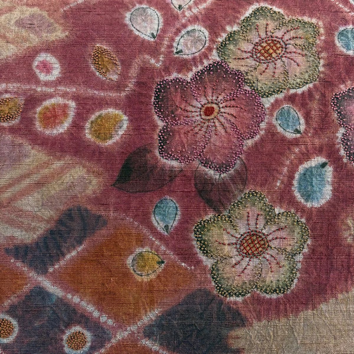 【庫存清倉】 袋帶 美品 秀品級 紬織織 草花紋紋 霞 刺繡 茶紫 お太鼓柄 純蠶絲