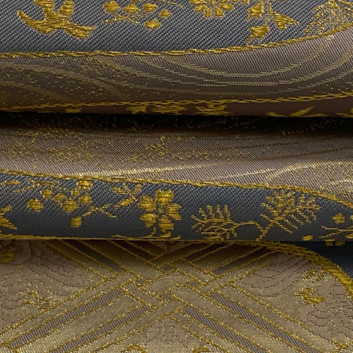 【庫存清倉】 袋帶 逸品級 北出與三郎 本袋 桐 向鳥 金絲 刺繡 灰紫 六通 純蠶絲