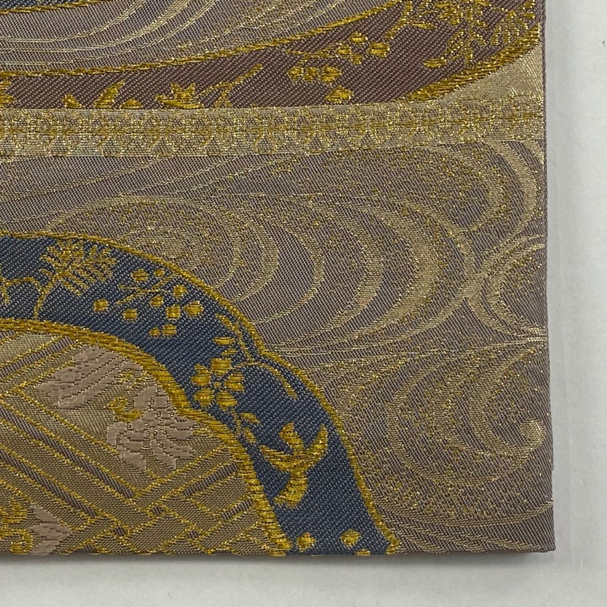 【庫存清倉】 袋帶 逸品級 北出與三郎 本袋 桐 向鳥 金絲 刺繡 灰紫 六通 純蠶絲