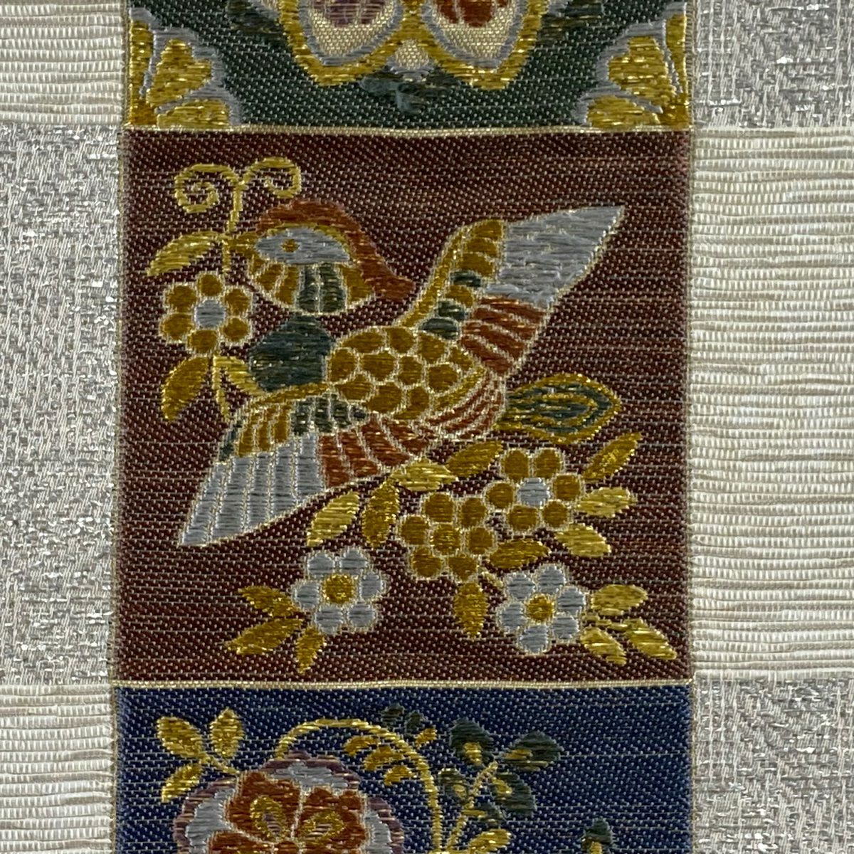 【庫存清倉】 袋帶 優品級 花鳥 市松樹 金金箔 金銀絲 奶油色 六通 純蠶絲