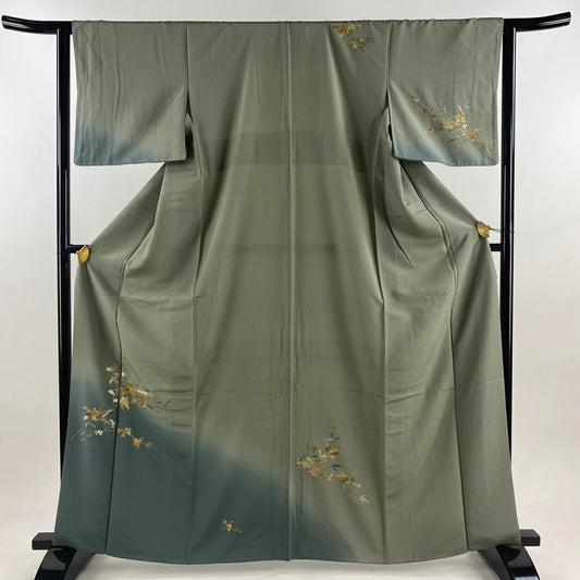 【庫存清倉】訪問服 身長164cm 袖長63.5cm S 雙層 枝花 螺鈿 金銀彩 灰綠 純蠶絲 優品級