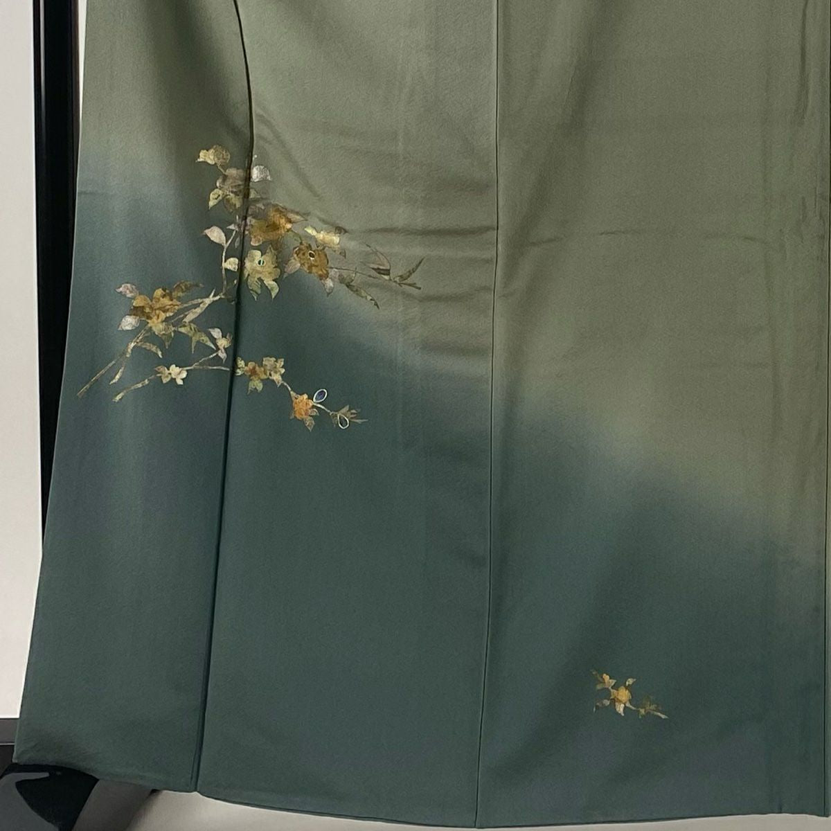 【庫存清倉】訪問服 身長164cm 袖長63.5cm S 雙層 枝花 螺鈿 金銀彩 灰綠 純蠶絲 優品級