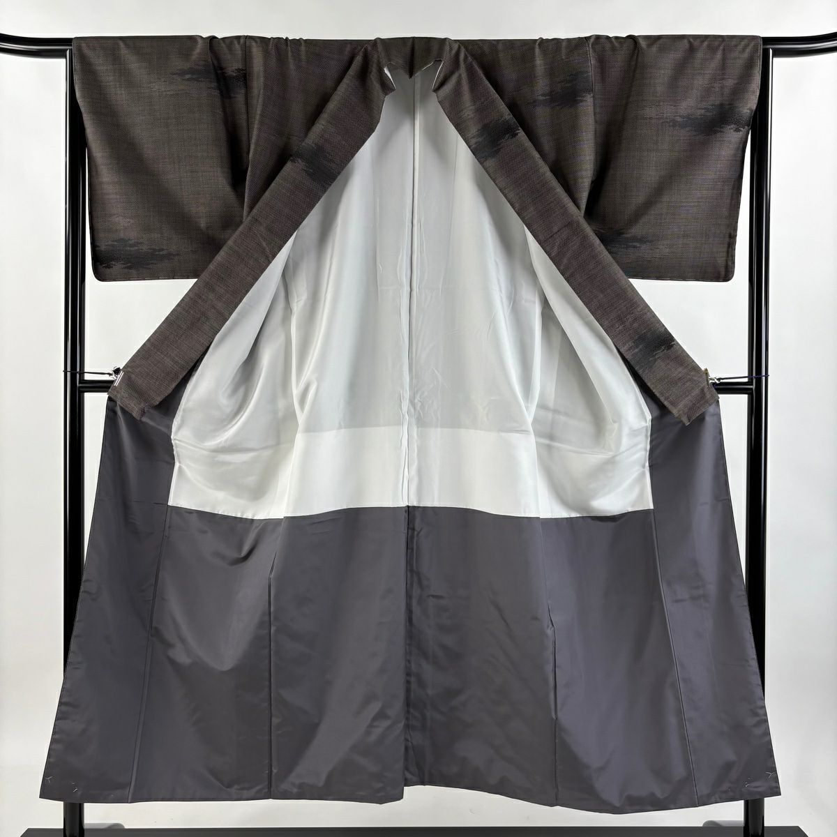 【庫存清倉】 紬織 身長151.5cm 袖長66cm M 雙層 霞 焦茶 純蠶絲 美品 秀品級
