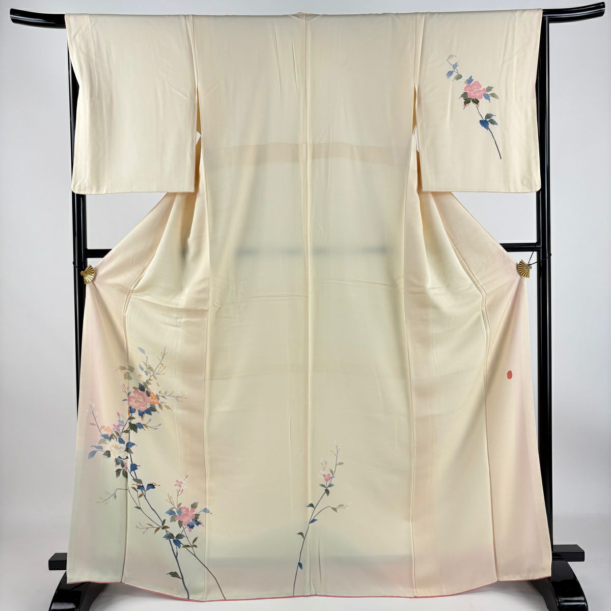 【庫存清倉】 付下 身長167.5cm 袖長65.5cm M 雙層 南克治 落款 牡丹 漸層 淺橙色 純蠶絲 名品級