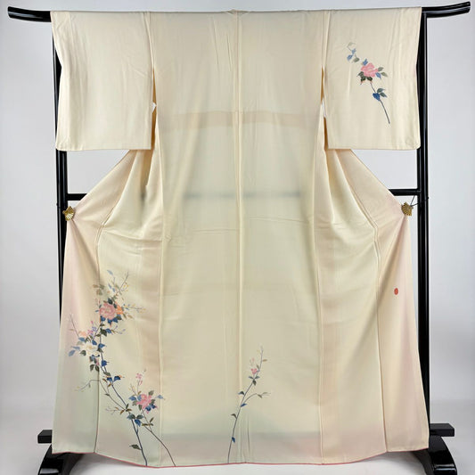 【庫存清倉】 付下 身長167.5cm 袖長65.5cm M 雙層 南克治 落款 牡丹 漸層 淺橙色 純蠶絲 名品級