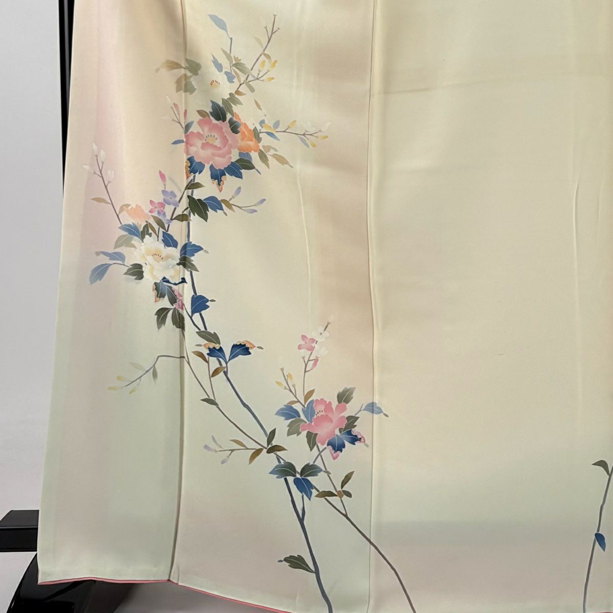 【庫存清倉】 付下 身長167.5cm 袖長65.5cm M 雙層 南克治 落款 牡丹 漸層 淺橙色 純蠶絲 名品級