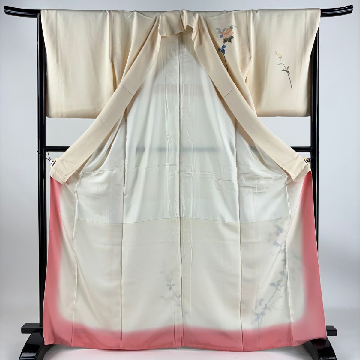 【庫存清倉】 付下 身長167.5cm 袖長65.5cm M 雙層 南克治 落款 牡丹 漸層 淺橙色 純蠶絲 名品級