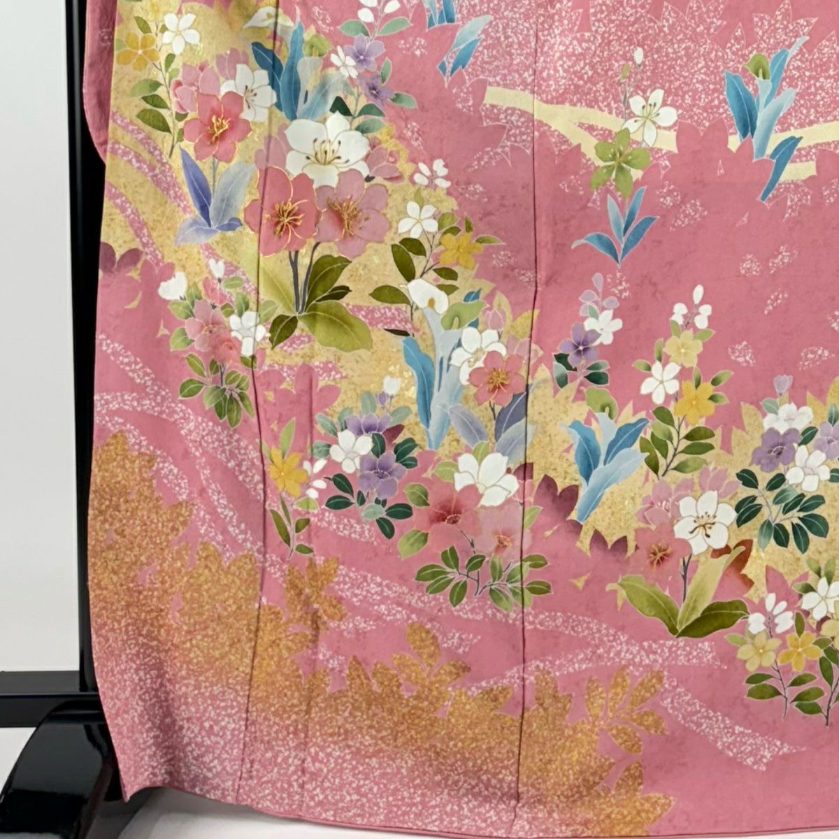 【庫存清倉】振袖禮服 身長169.5cm 袖長68cm L 雙層 草花紋紋 輪廓 金絲 金銀彩 粉色 純蠶絲 名品級