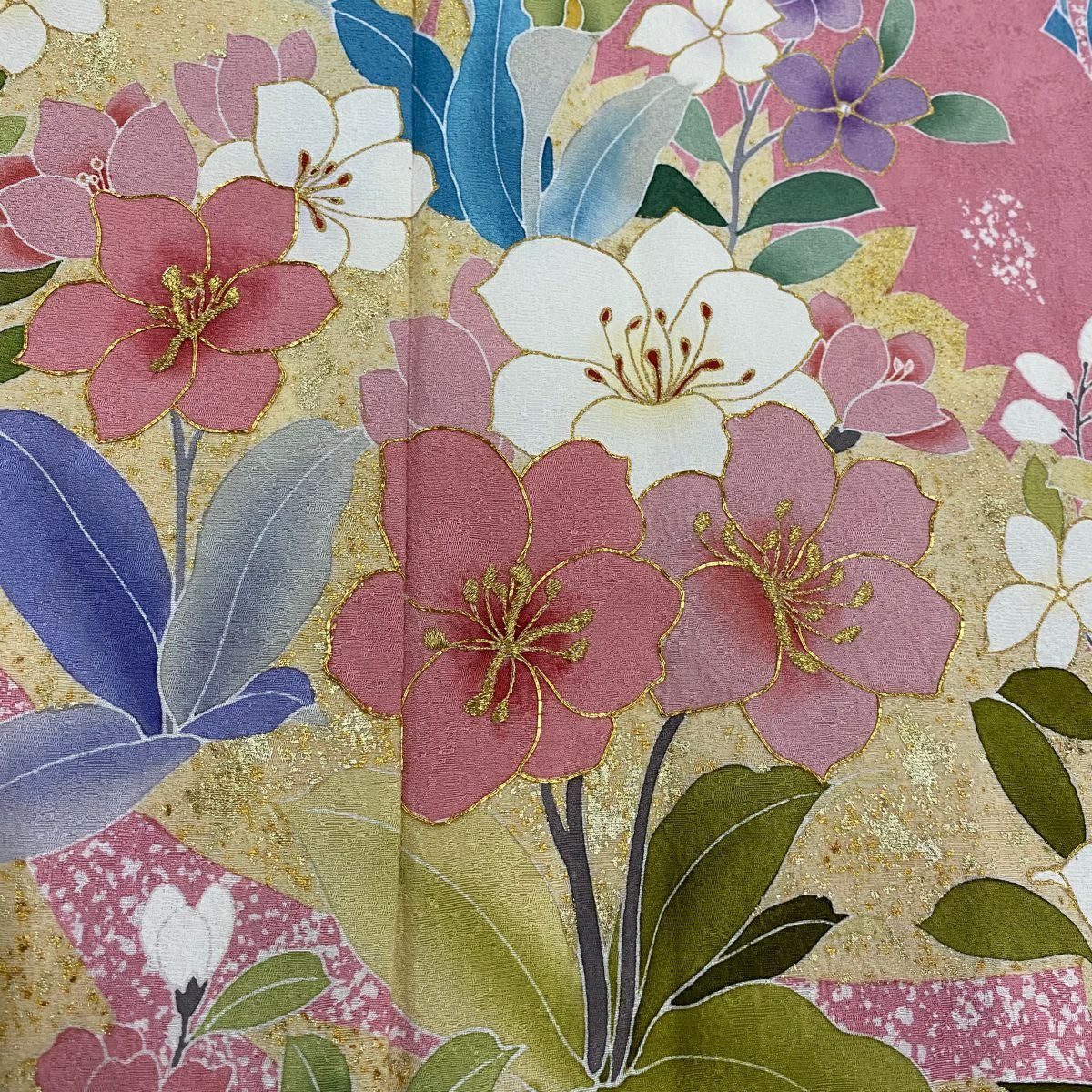 【庫存清倉】振袖禮服 身長169.5cm 袖長68cm L 雙層 草花紋紋 輪廓 金絲 金銀彩 粉色 純蠶絲 名品級