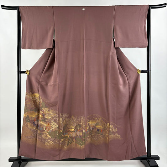 【庫存清倉】 留袖禮服禮服 身長158cm 袖長64cm M 雙層 山鉾 人物 金絲 小豆色 純蠶絲 優品級 一個紋