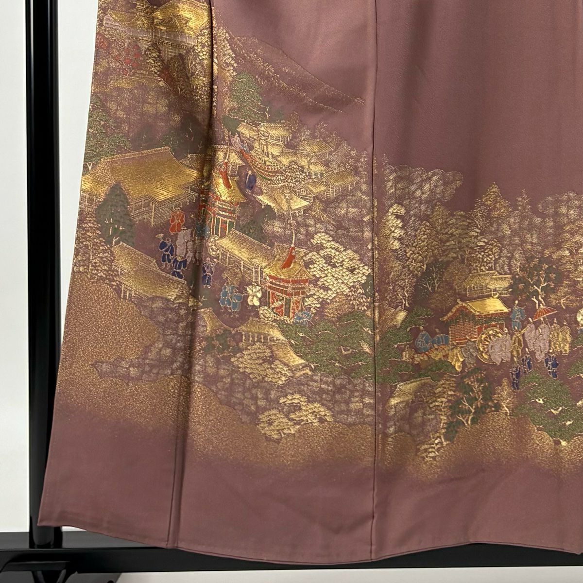 【庫存清倉】 留袖禮服禮服 身長158cm 袖長64cm M 雙層 山鉾 人物 金絲 小豆色 純蠶絲 優品級 一個紋