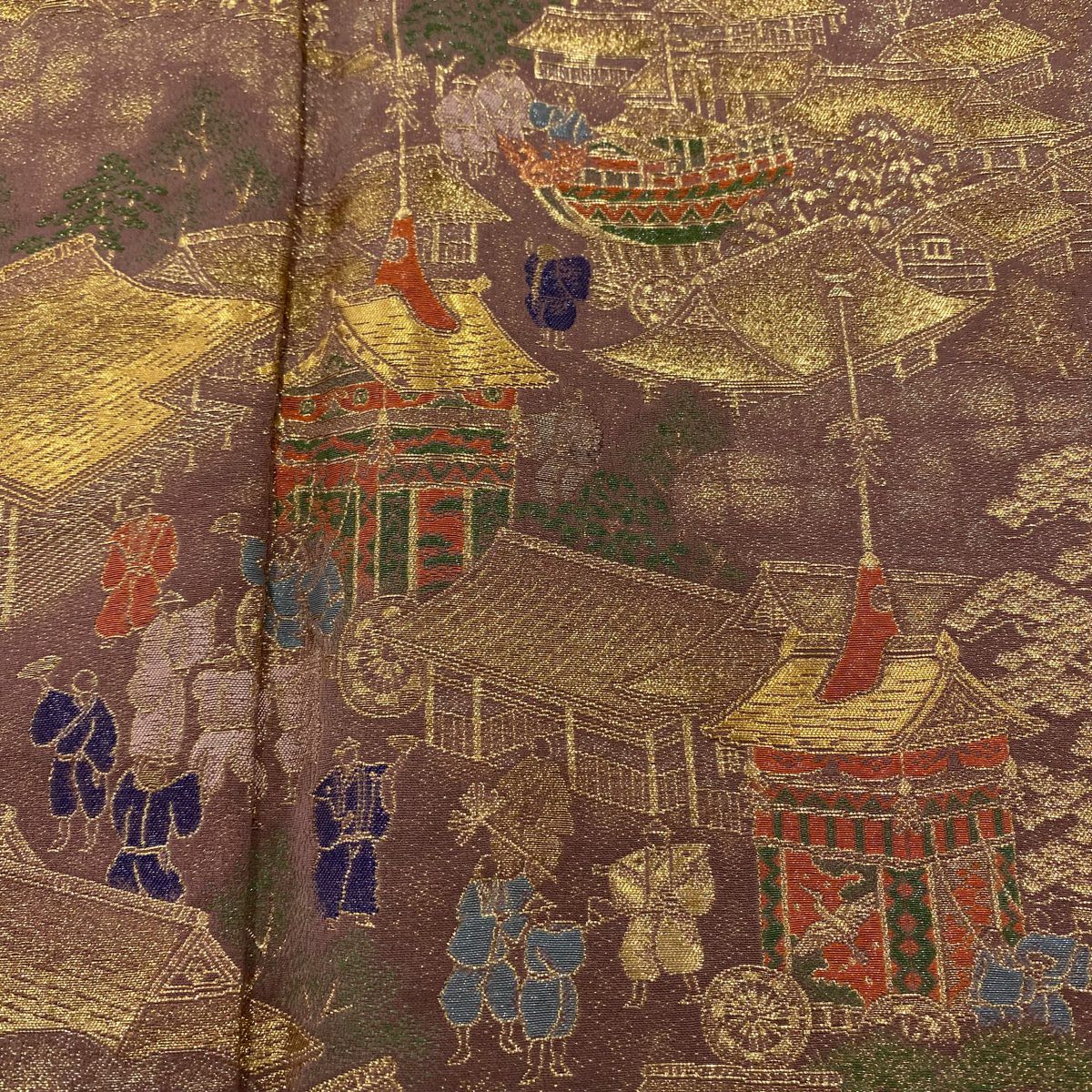 【庫存清倉】 留袖禮服禮服 身長158cm 袖長64cm M 雙層 山鉾 人物 金絲 小豆色 純蠶絲 優品級 一個紋