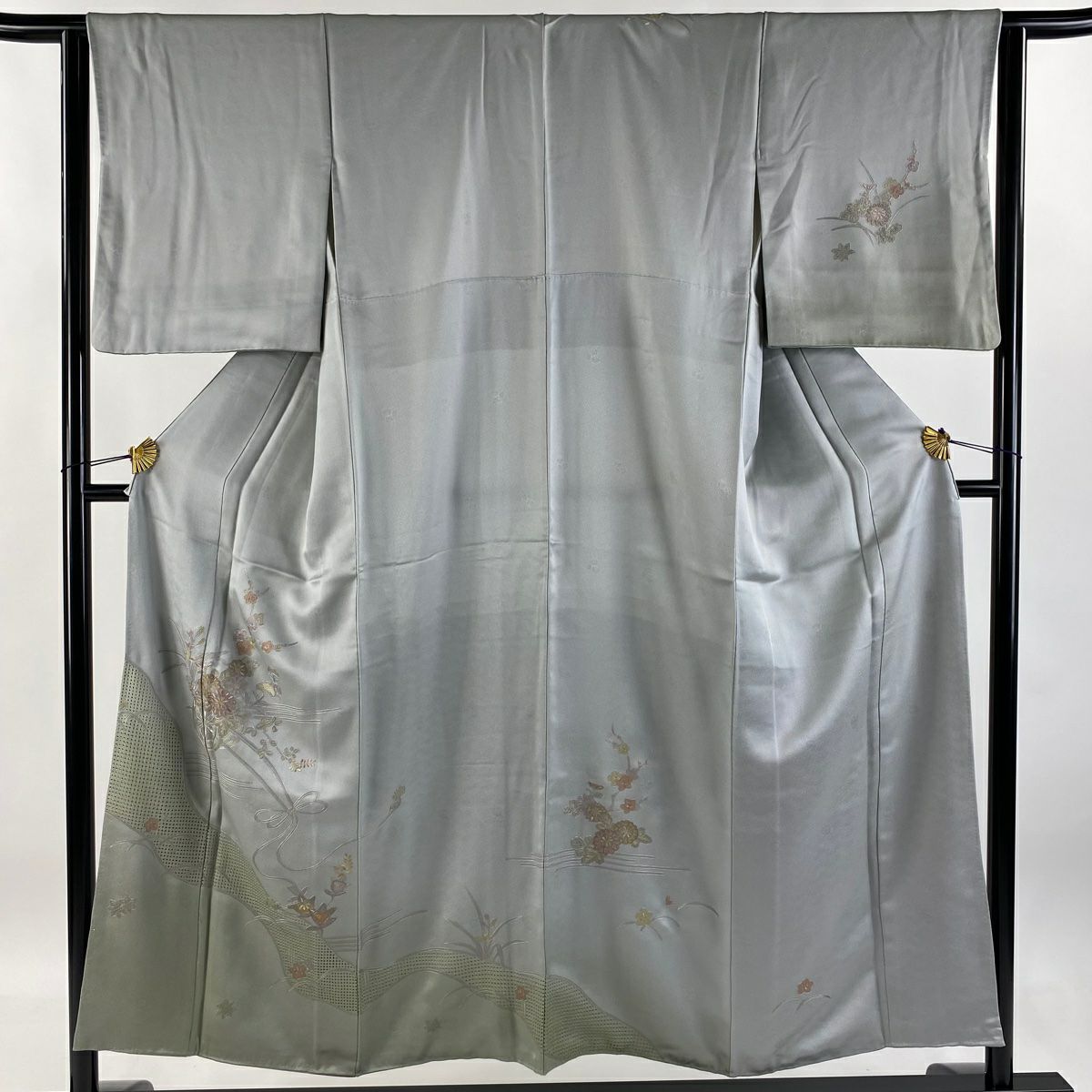 【庫存清倉】訪問服 身長152.5cm 袖長63.5cm S 雙層 花車 芝 刺繡 漸變 青灰 純蠶絲 優品級