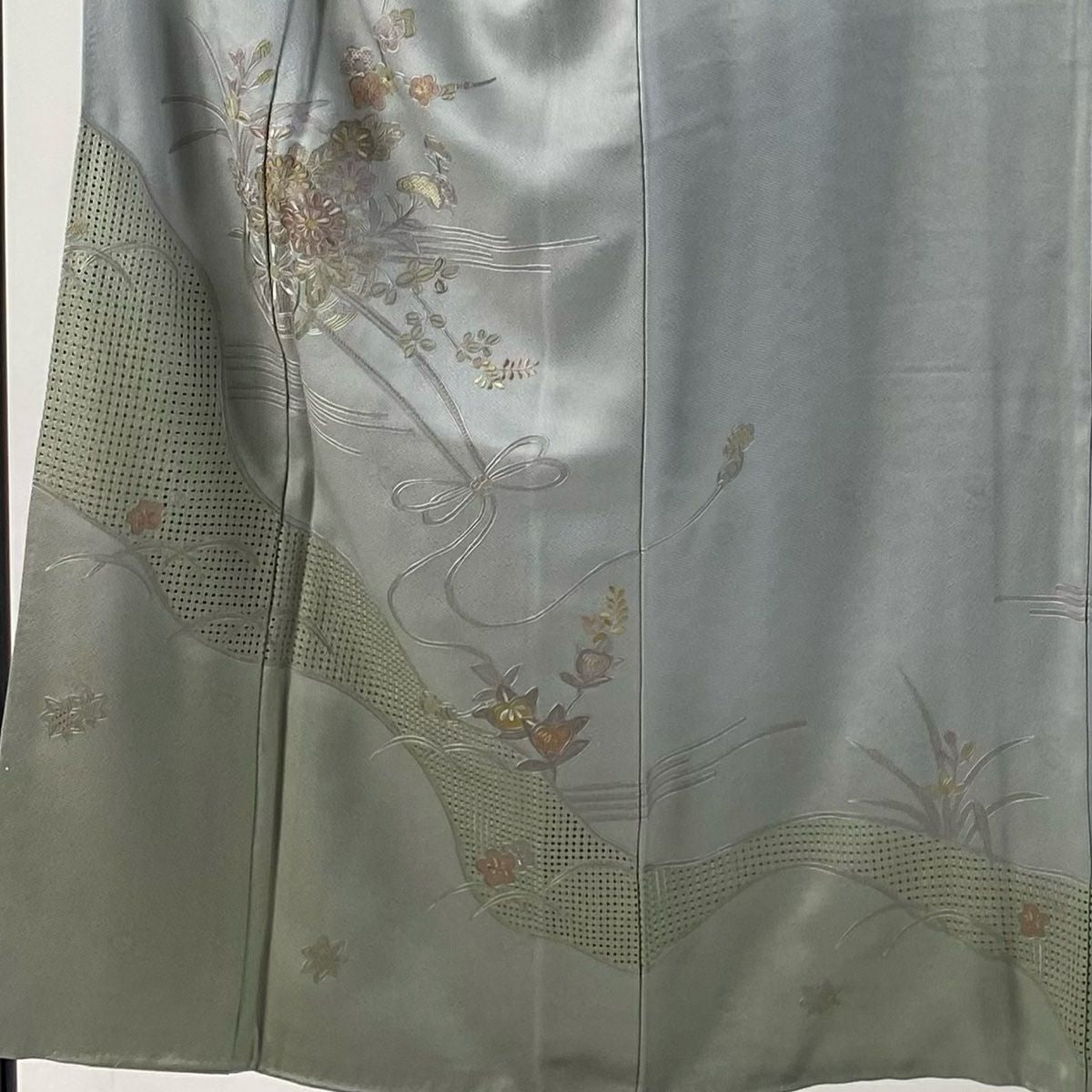 【庫存清倉】訪問服 身長152.5cm 袖長63.5cm S 雙層 花車 芝 刺繡 漸變 青灰 純蠶絲 優品級