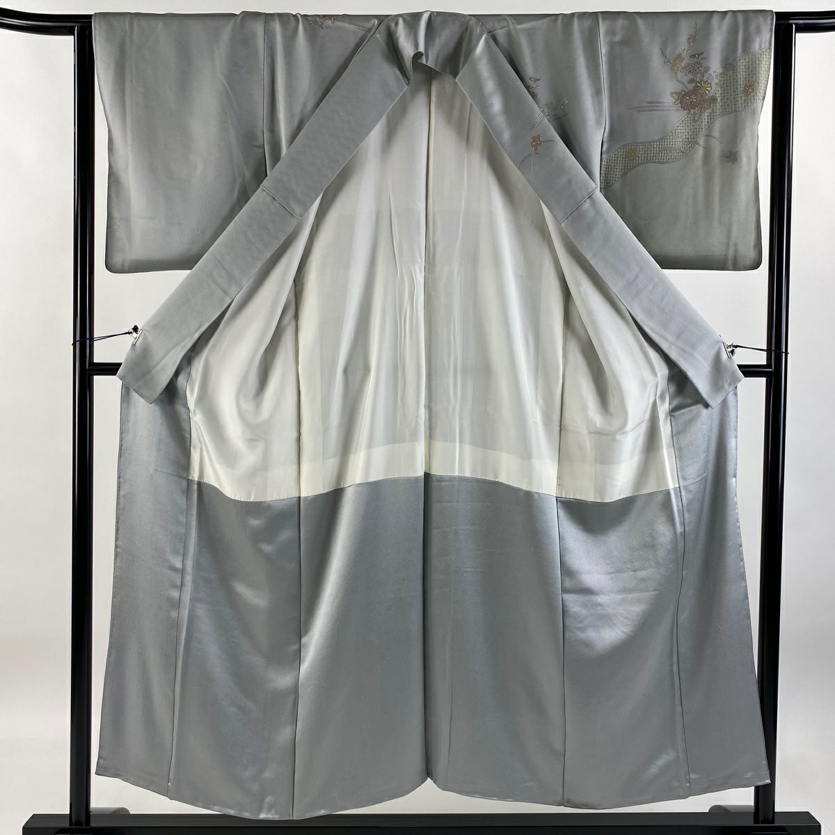 【庫存清倉】訪問服 身長152.5cm 袖長63.5cm S 雙層 花車 芝 刺繡 漸變 青灰 純蠶絲 優品級