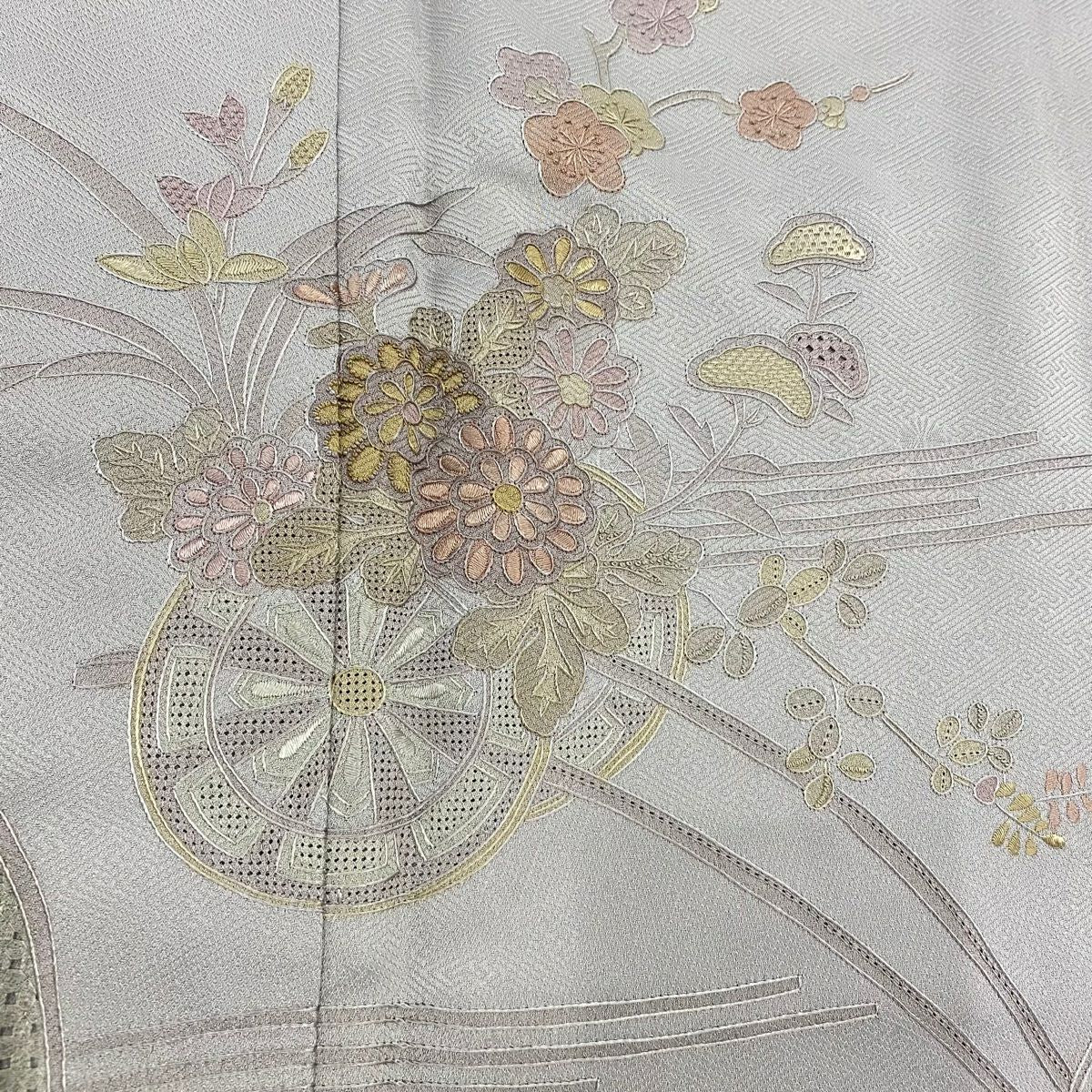 【庫存清倉】訪問服 身長152.5cm 袖長63.5cm S 雙層 花車 芝 刺繡 漸變 青灰 純蠶絲 優品級