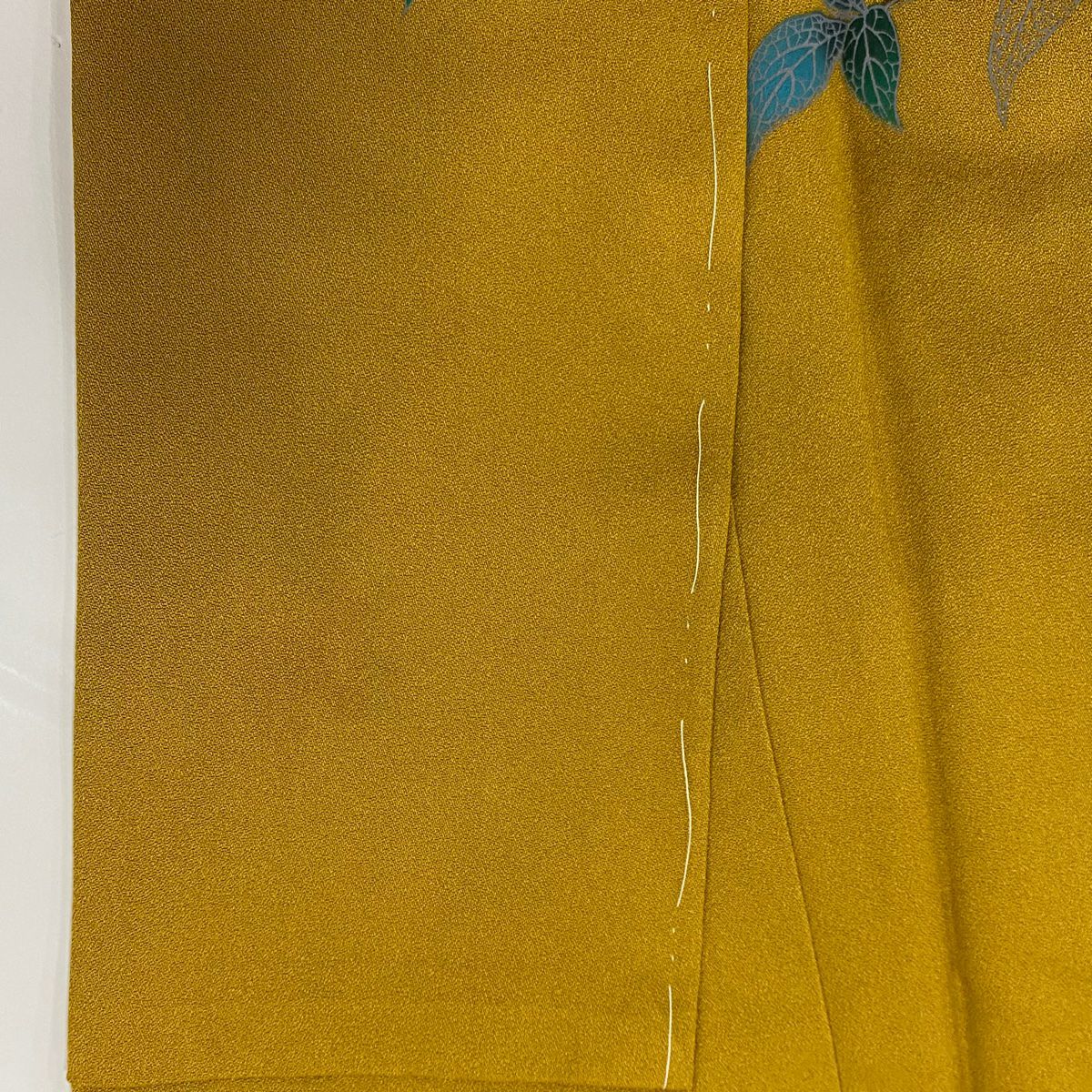 【清倉特賣】 付下 身長162cm 袖長67cm M 雙層 枝花 観世水 刺繡 漸層 山吹色 純蠶絲 優品級