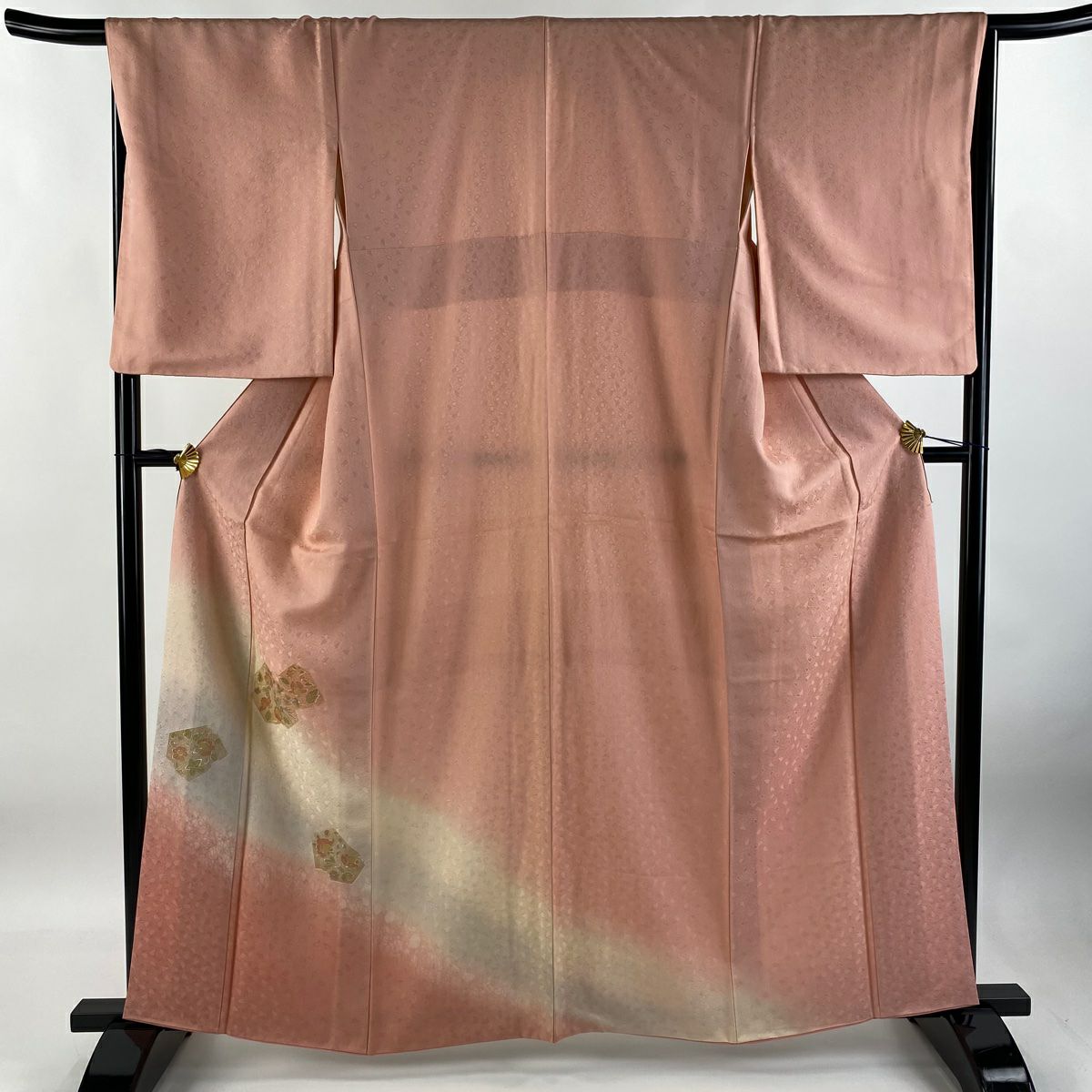 【庫存清倉】 付下 身長162.5cm 袖長66cm M 雙層 草花紋紋 鳥刺繡 金銀彩 粉紅 純蠶絲 優品級