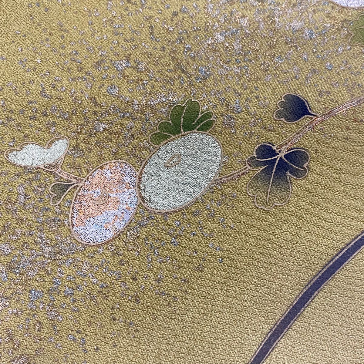 【庫存清倉】訪問服 身長165cm 袖長65.5cm M 雙層 秋草 光悅垣 刺繡 金銀彩 芥末色 純蠶絲 優品級