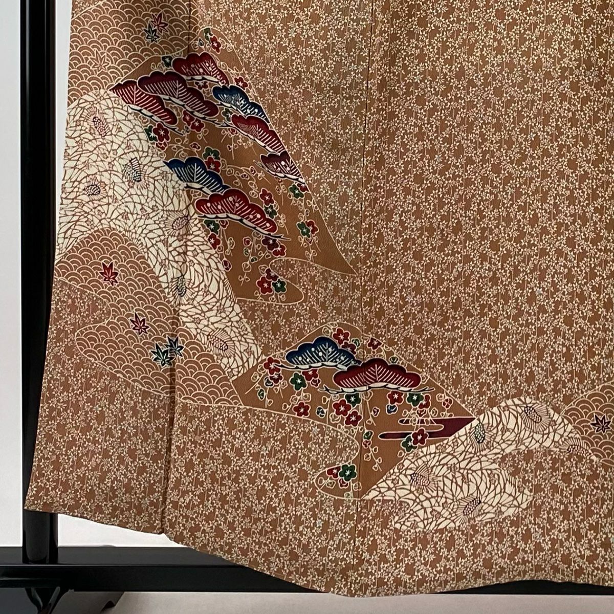 【庫存清倉】 付下 身長158cm 袖長63cm S 雙層 松樹梅花 霞 縮緬 淺橙色 純蠶絲 優品級