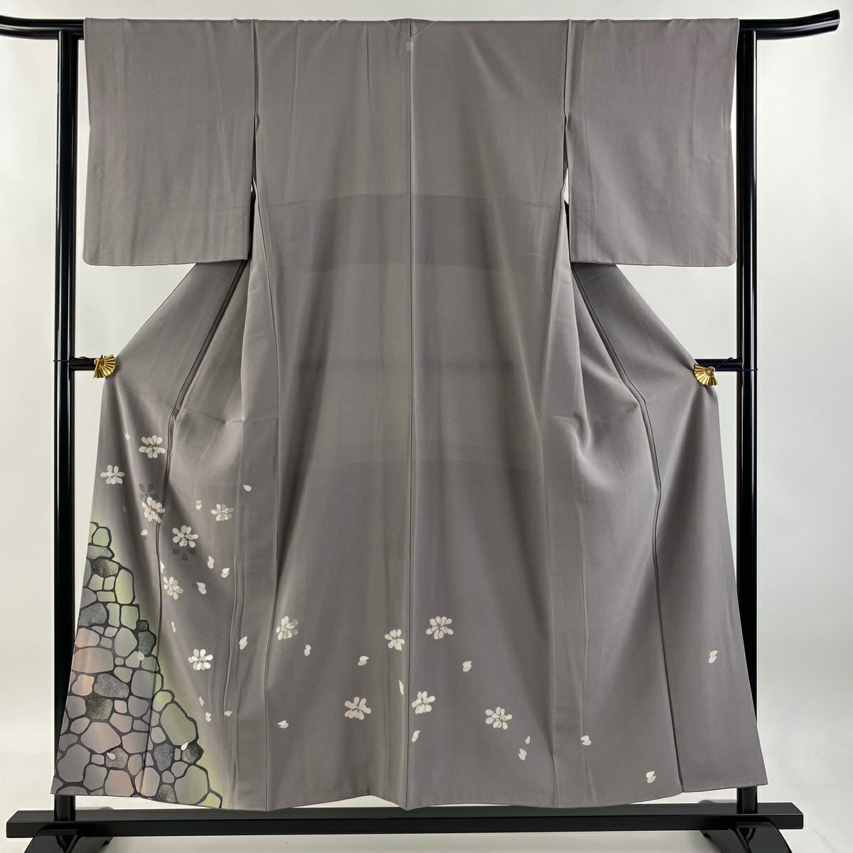 【庫存清倉】 付下 身長153cm 袖長62.5cm S 雙層 花 幾何學 金銀彩 漸層 灰紫 純蠶絲 優品級 一個紋