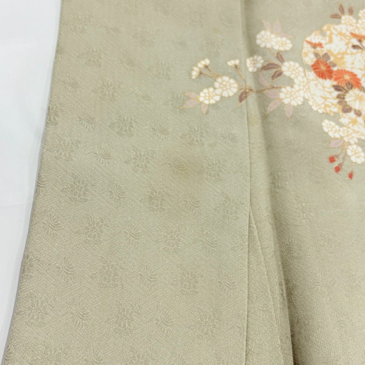 【庫存清倉】訪問服 身長158cm 袖長64cm M 雙層 雪輪 枝花 金絲 金銀彩 灰綠 純蠶絲 優品級