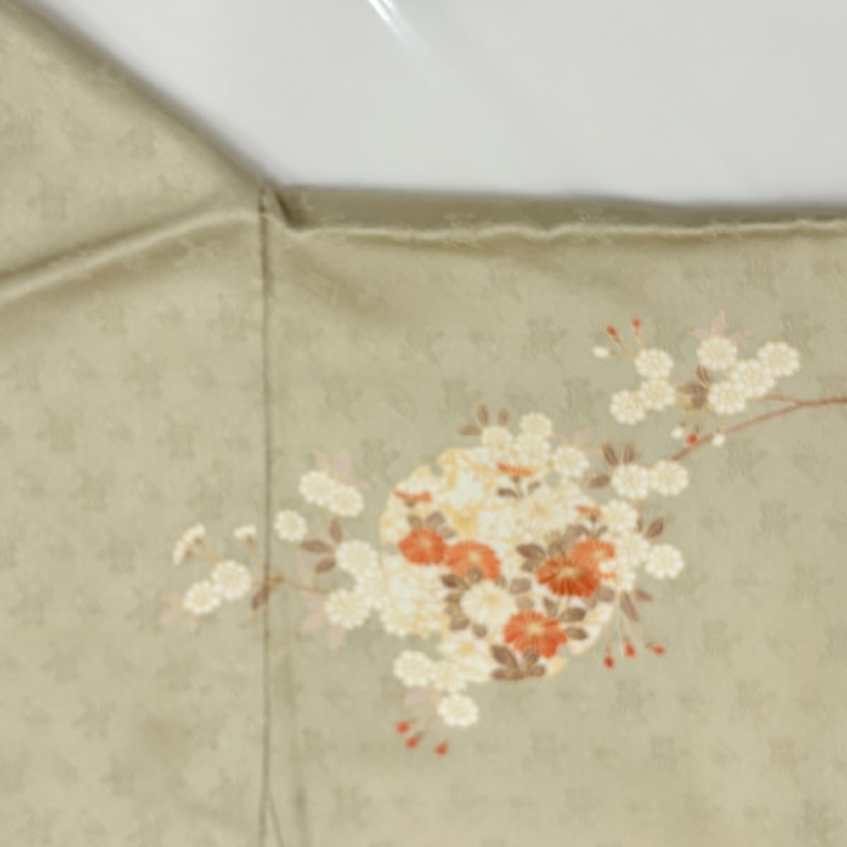 【庫存清倉】訪問服 身長158cm 袖長64cm M 雙層 雪輪 枝花 金絲 金銀彩 灰綠 純蠶絲 優品級