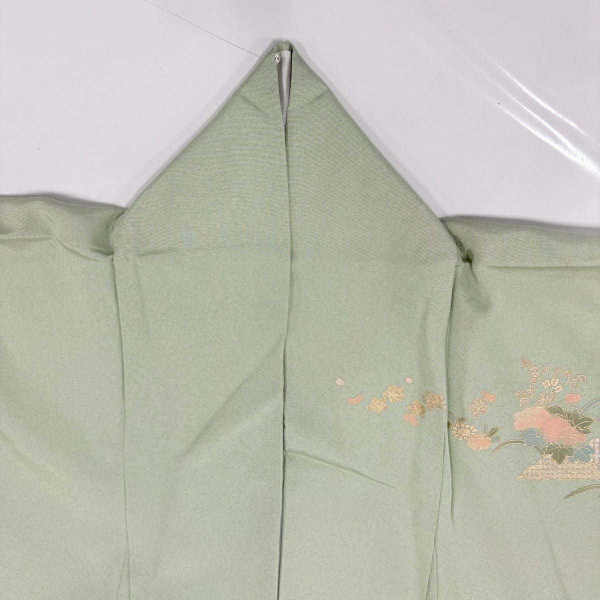 【庫存清倉】訪問服 身長159cm 袖長62cm S 雙層 建物 松樹梅花 金銀彩 漸層 淺綠 純蠶絲 優品級