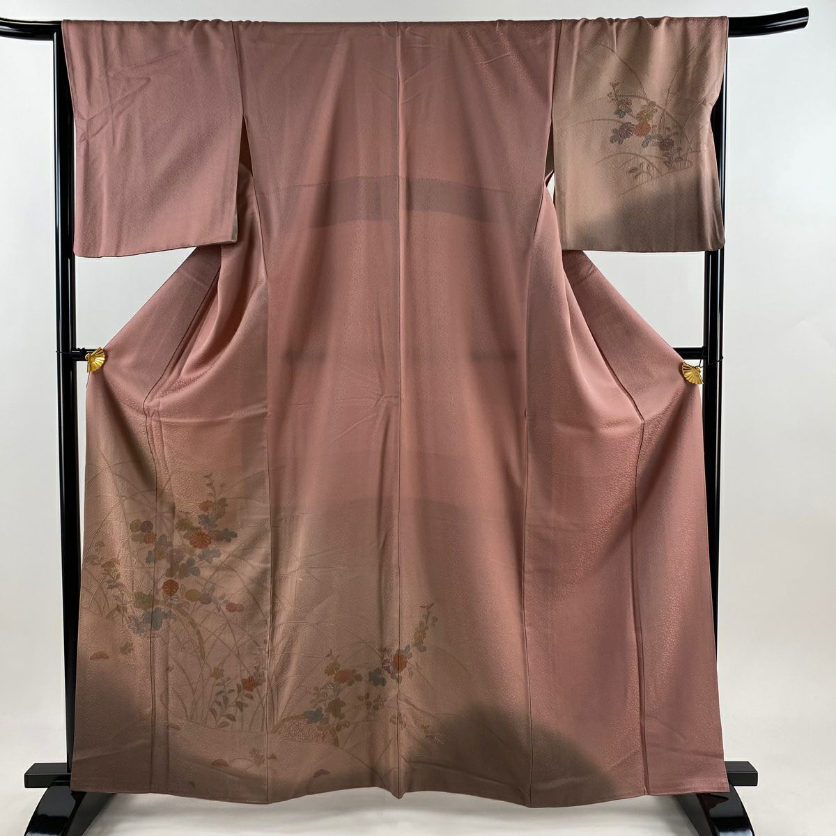 【清倉特賣】 付下 身長162.5cm 袖長67cm M 雙層 秋草 間垣 刺繡 漸層 粉紅 純蠶絲 優品級