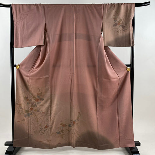 【清倉特賣】 付下 身長162.5cm 袖長67cm M 雙層 秋草 間垣 刺繡 漸層 粉紅 純蠶絲 優品級