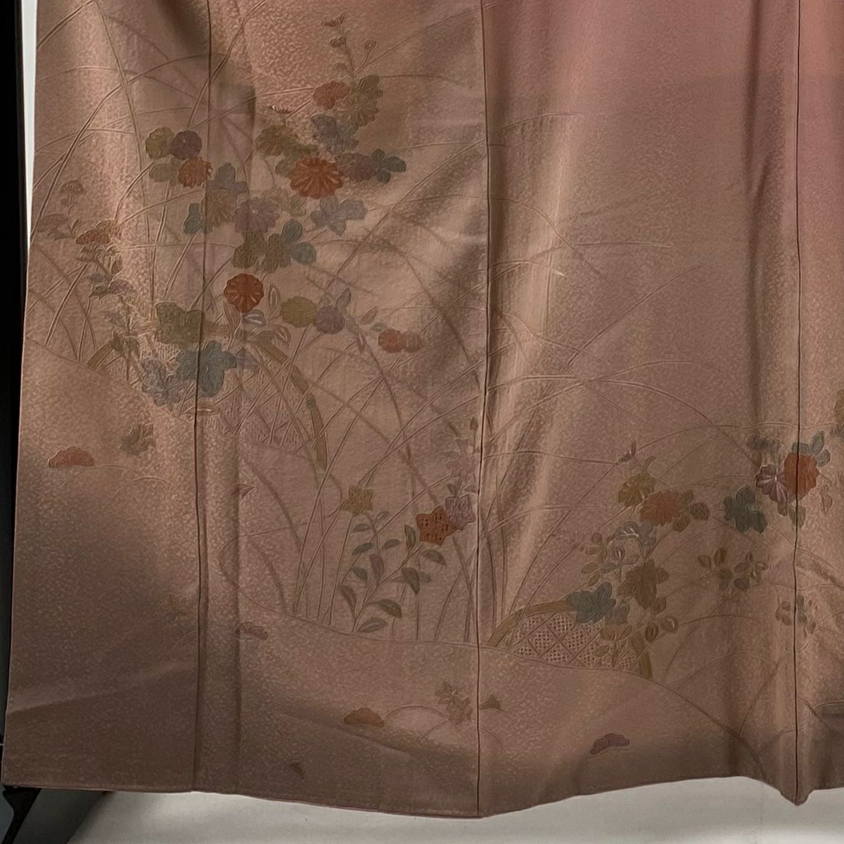 【清倉特賣】 付下 身長162.5cm 袖長67cm M 雙層 秋草 間垣 刺繡 漸層 粉紅 純蠶絲 優品級