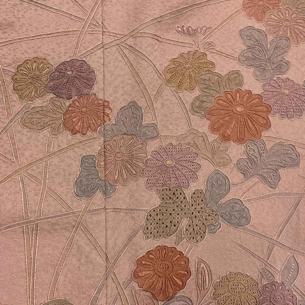 【清倉特賣】 付下 身長162.5cm 袖長67cm M 雙層 秋草 間垣 刺繡 漸層 粉紅 純蠶絲 優品級