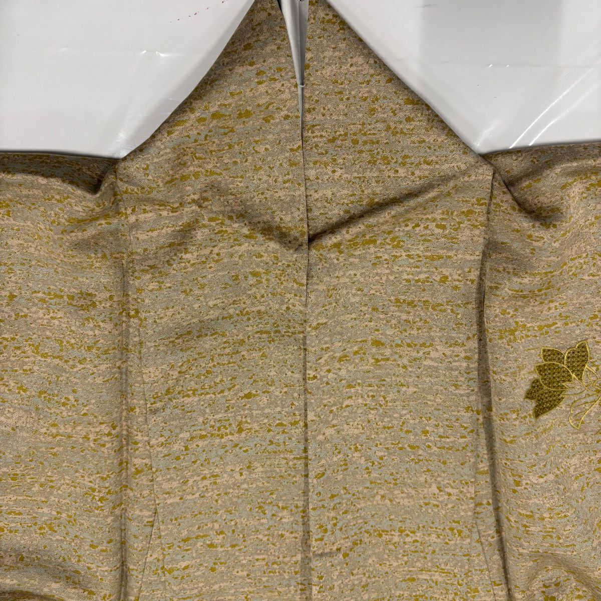 付下 身長156cm 袖長65cm M 雙層 華紋 青海波 刺繡 薄茶 純蠶絲 秀品級