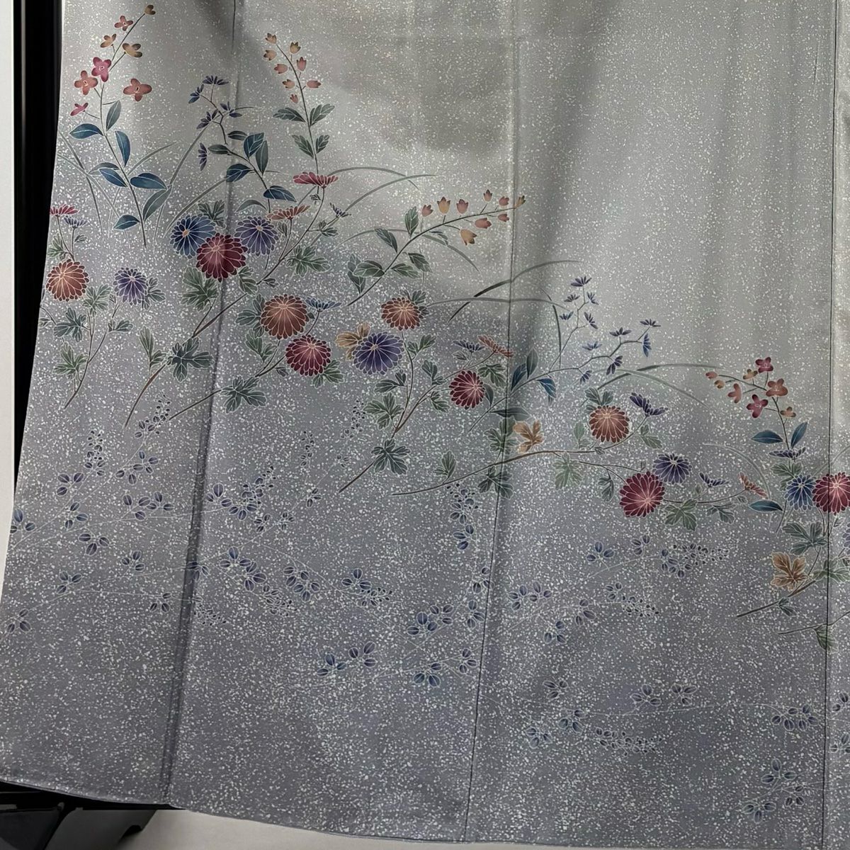 【庫存清倉】訪問服 身長164cm 袖長65cm M 雙層 紬織織 落款 秋草 灰 純蠶絲 優品級