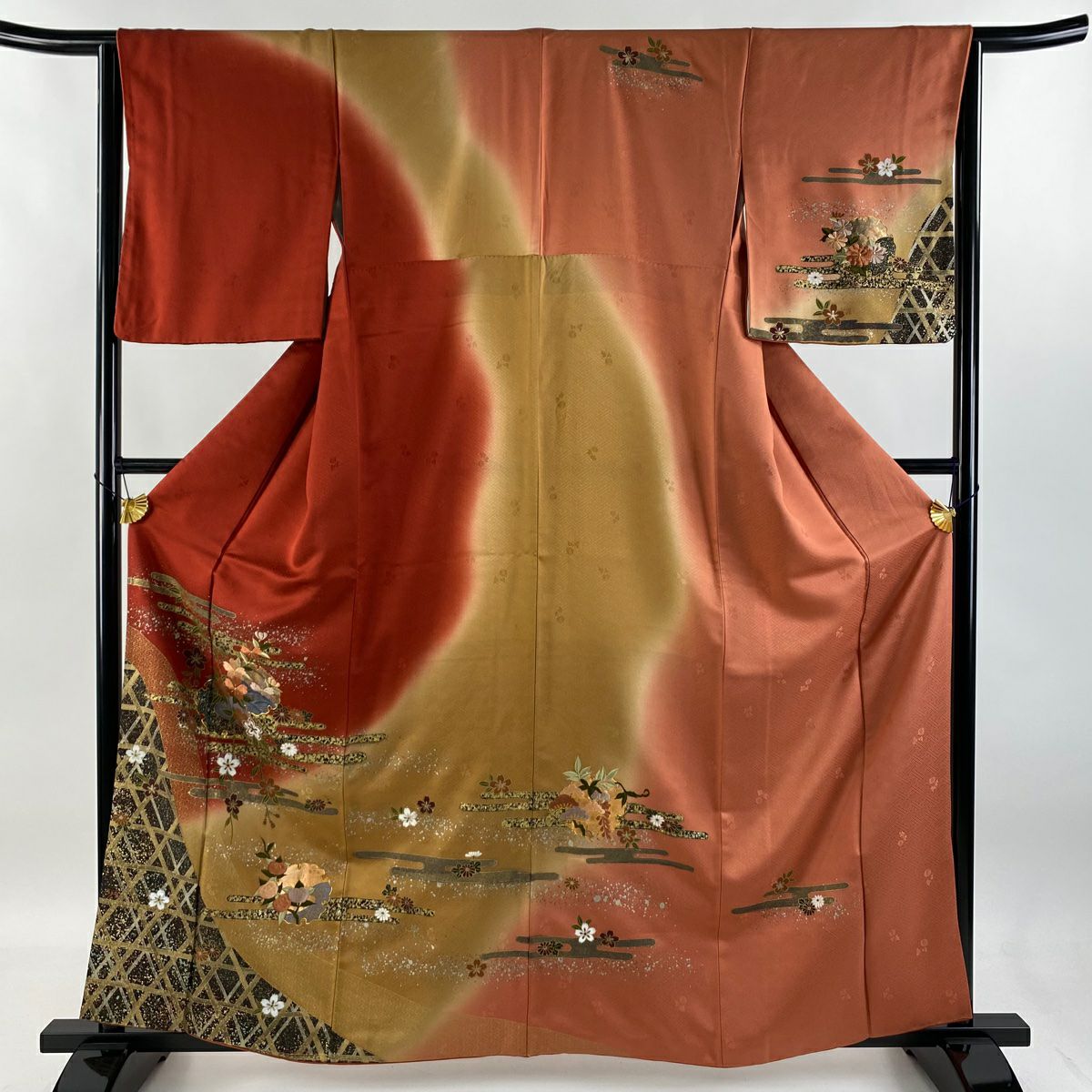 【庫存清倉】訪問服 身長160cm 袖長65.5cm M 雙層 櫻花 ヱ霞 刺繡 金銀彩 茜 純蠶絲 優品級