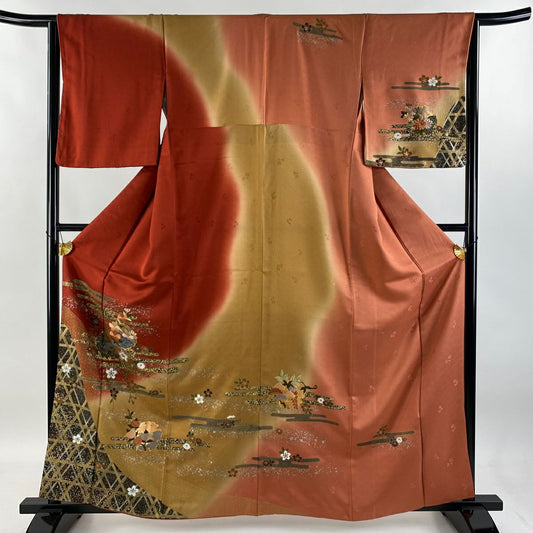 【庫存清倉】訪問服 身長160cm 袖長65.5cm M 雙層 櫻花 ヱ霞 刺繡 金銀彩 茜 純蠶絲 優品級