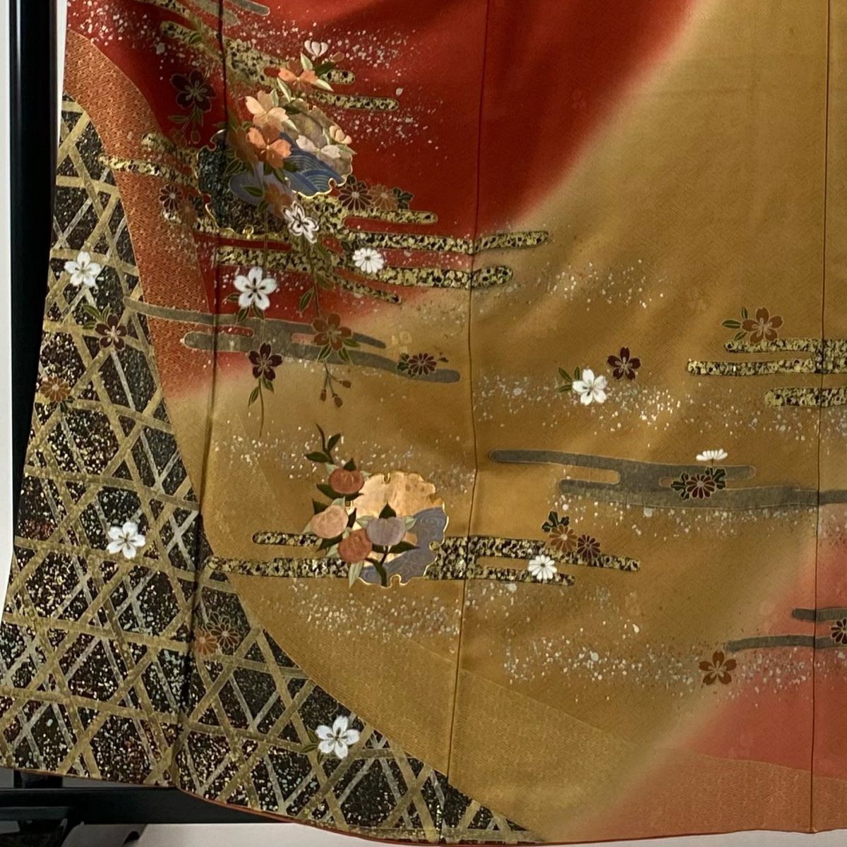 【庫存清倉】訪問服 身長160cm 袖長65.5cm M 雙層 櫻花 ヱ霞 刺繡 金銀彩 茜 純蠶絲 優品級