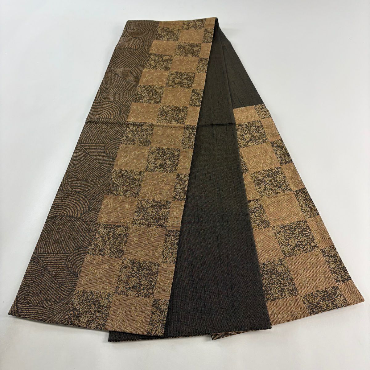 【庫存清倉】 袋帶 優品級 市松樹 波 金絲 茶 六通 純蠶絲