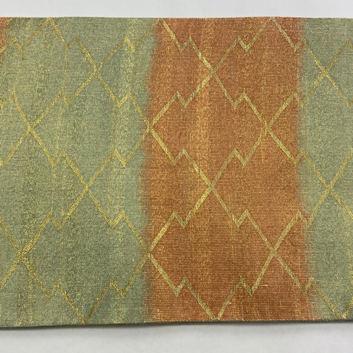 【庫存清倉】 袋帶 美品 秀品級 段紋 金絲 淺綠 全通 純蠶絲