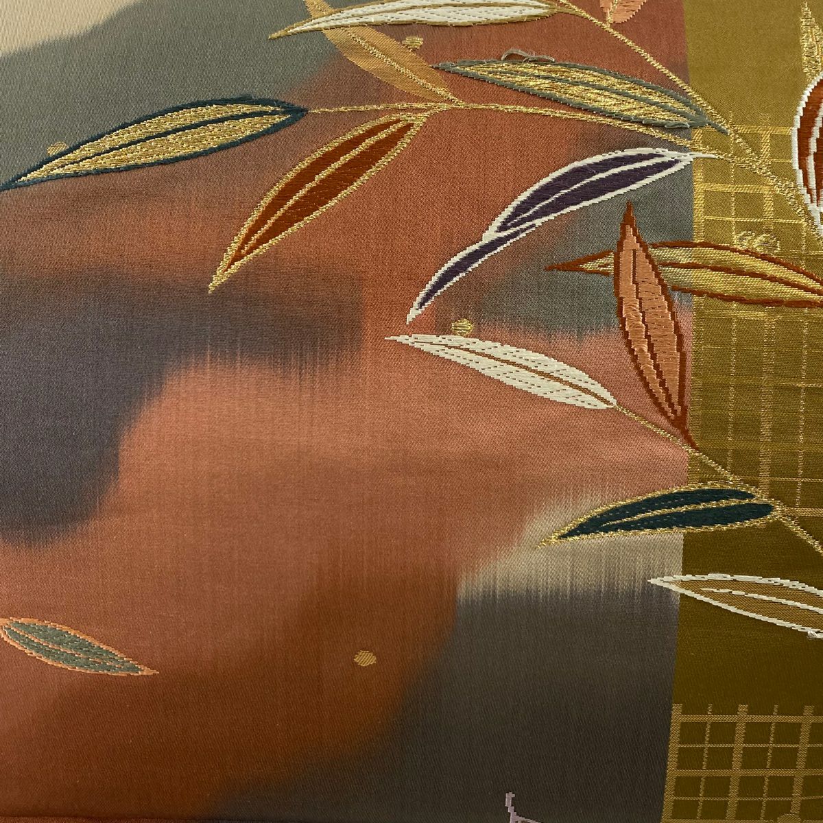 【庫存清倉】 名古屋帶 優品級 竹子葉 金絲 金金箔 紅茶 純蠶絲