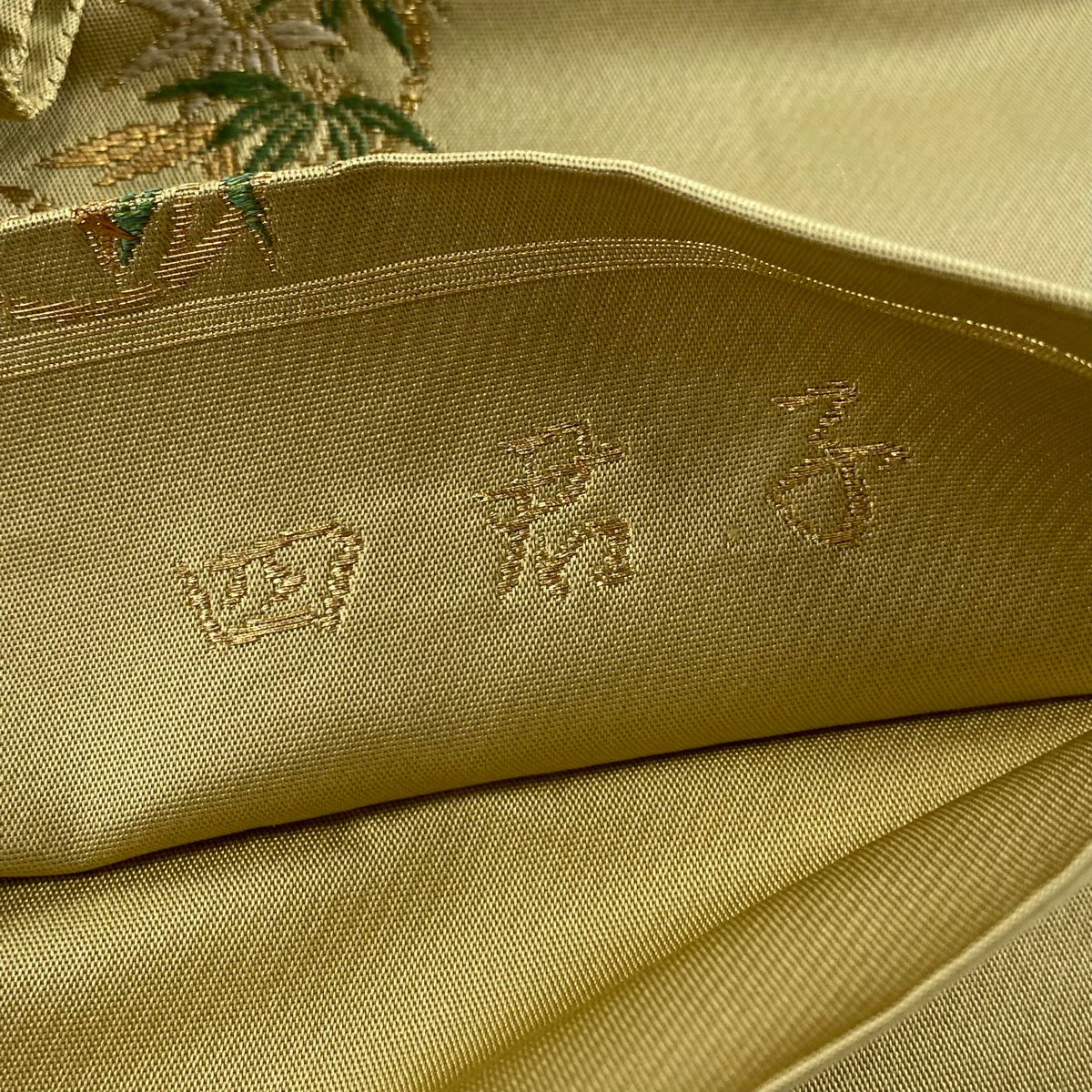 【庫存清倉】 袋帶 美品 秀品級 花丸紋 金絲 米色 六通 純蠶絲
