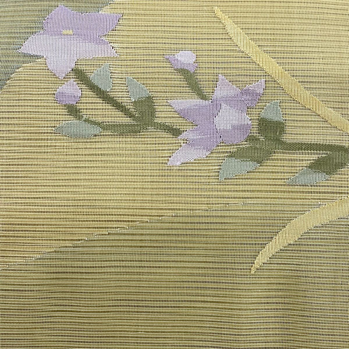 【清倉特賣】 名古屋帶 優質 夏帶 八寸名古屋帶 絽 松樹葉仕立 扇子面 桔梗 薄黃土 純蠶絲