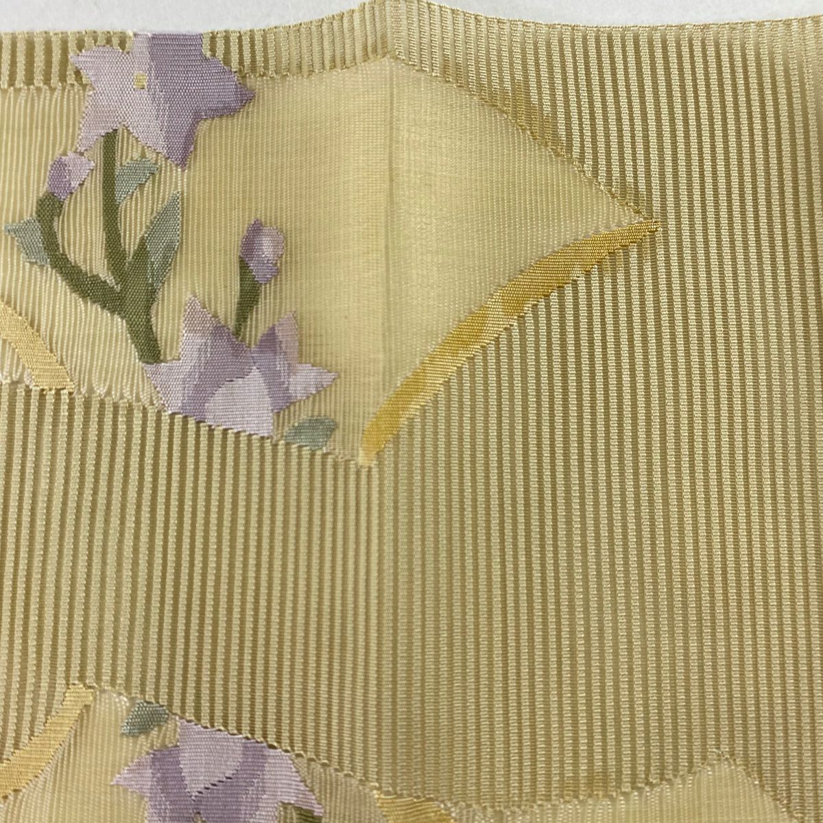 【清倉特賣】 名古屋帶 優質 夏帶 八寸名古屋帶 絽 松樹葉仕立 扇子面 桔梗 薄黃土 純蠶絲