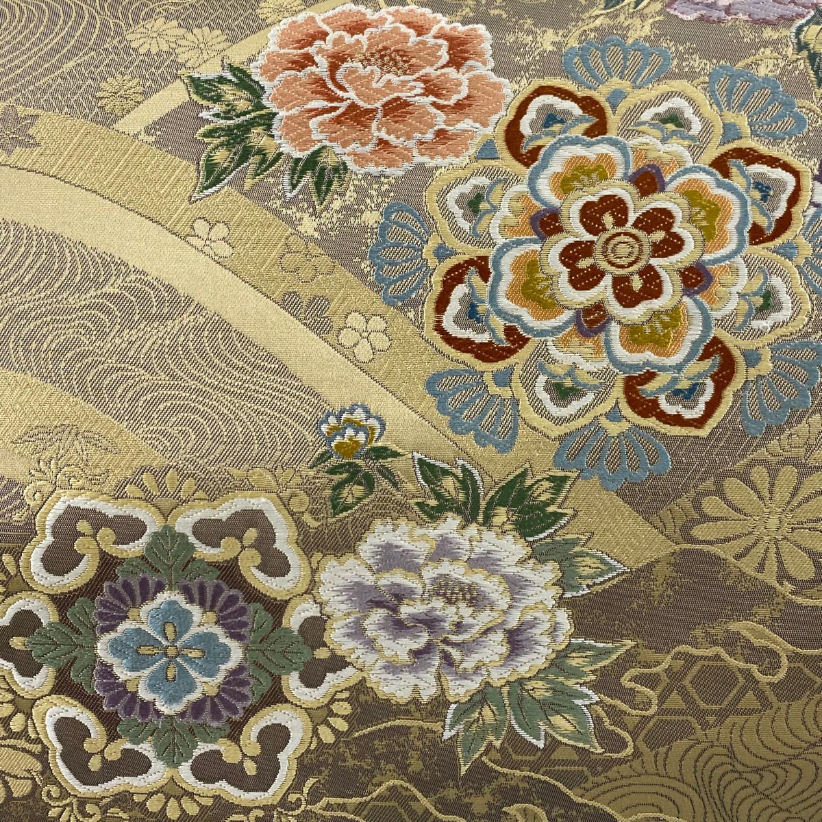 【庫存清倉】 袋帶 美品 優品級 九百織錦 波頭華紋 唐織 薄茶 六通 純蠶絲