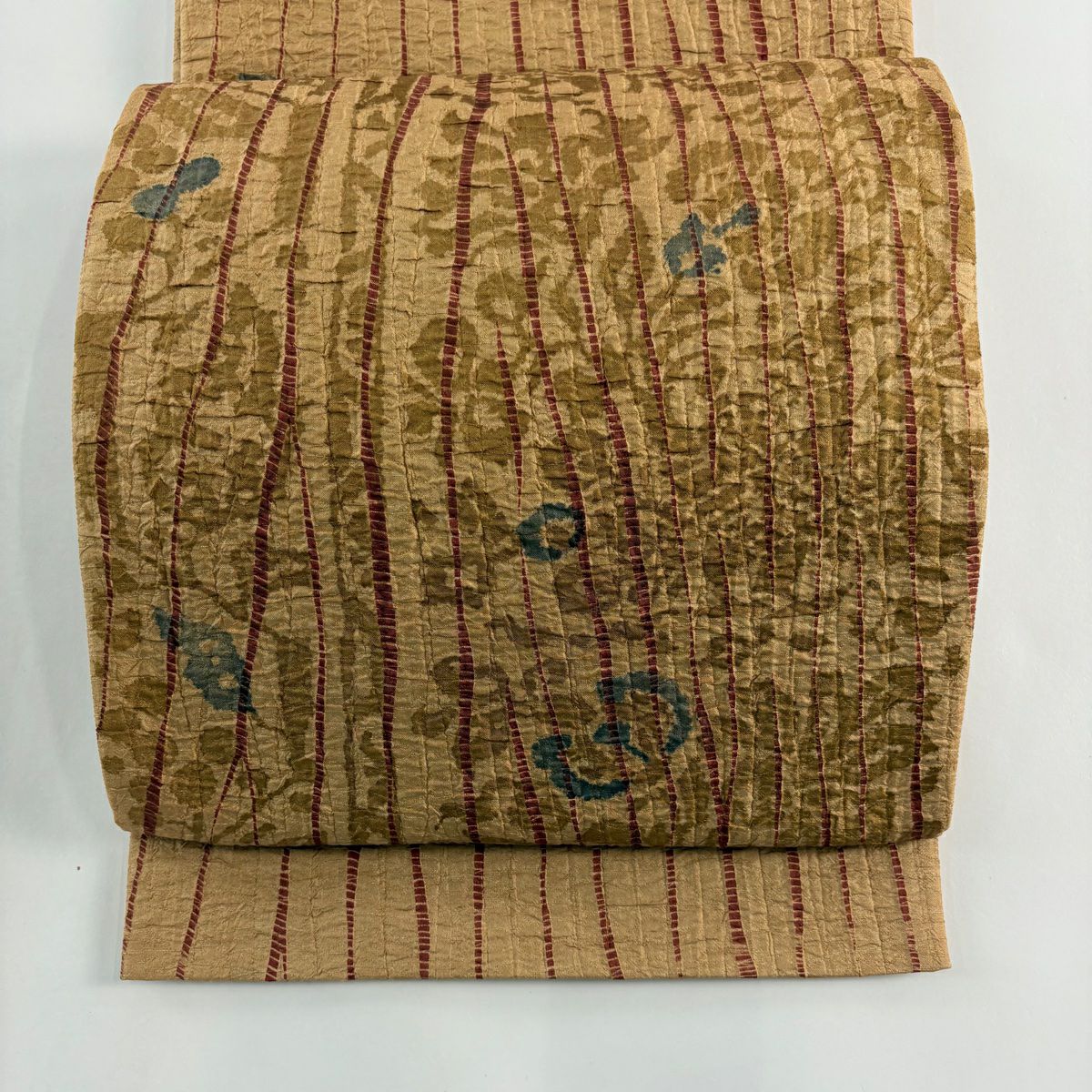 【庫存清倉】 袋帶 美品 秀品級 鳥 草花紋 金絲 山吹色 大鼓圖案 純蠶絲
