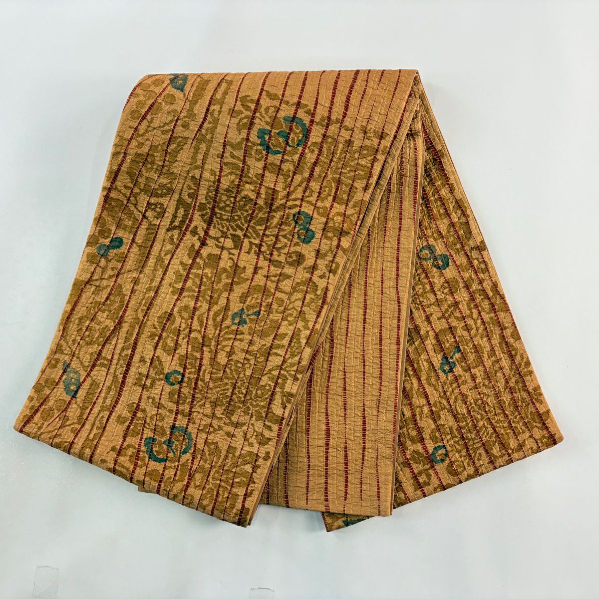 【庫存清倉】 袋帶 美品 秀品級 鳥 草花紋 金絲 山吹色 大鼓圖案 純蠶絲