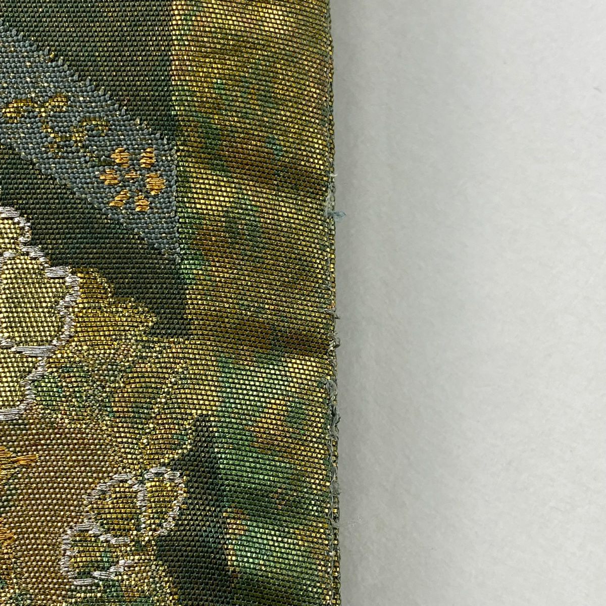 【庫存清倉】 袋帶 美品 秀品級 華紋 花鳥 金銀彩 金金箔 艾草色 六通 純蠶絲