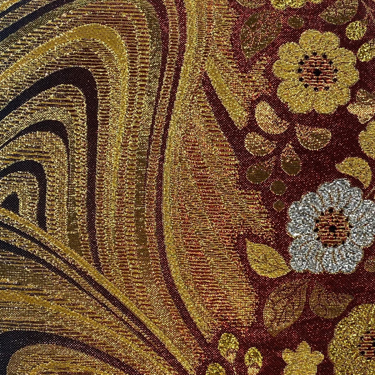 【庫存清倉】 袋帶 優品級 流水 枝花 金金箔 金絲 深紅色 全通 純蠶絲